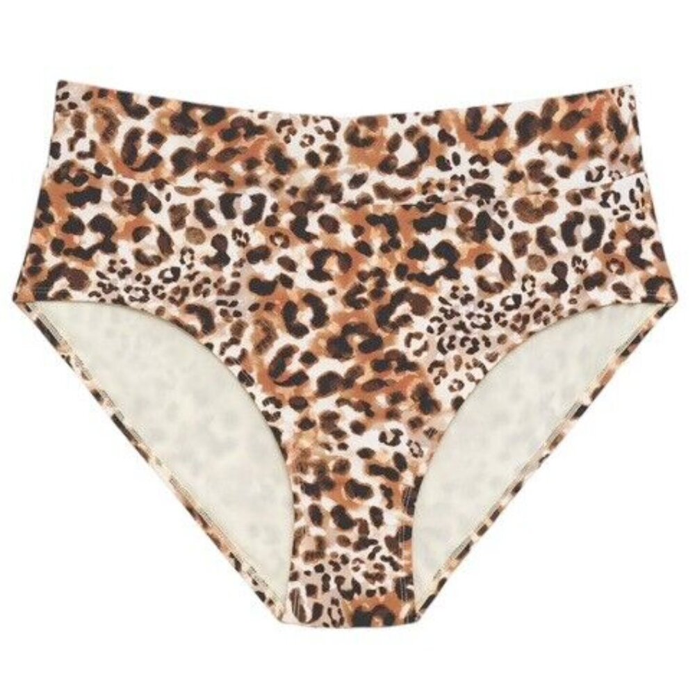 TIME and TRU 2X 20W-22W Watercolor Cheetah Leopard High Waist Bikini BOTTOMS NWT
